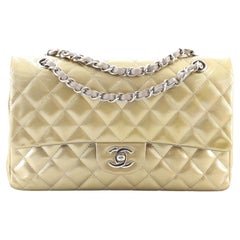 Chanel Classic Double Flap Bag Quilted Striated Metallic Patent Medium