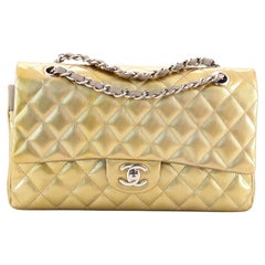 Chanel Classic Double Flap Bag Quilted Striated Metallic Patent Medium