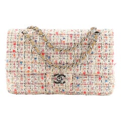 Chanel Classic Double Flap Bag Quilted Tweed and Ribbon Medium