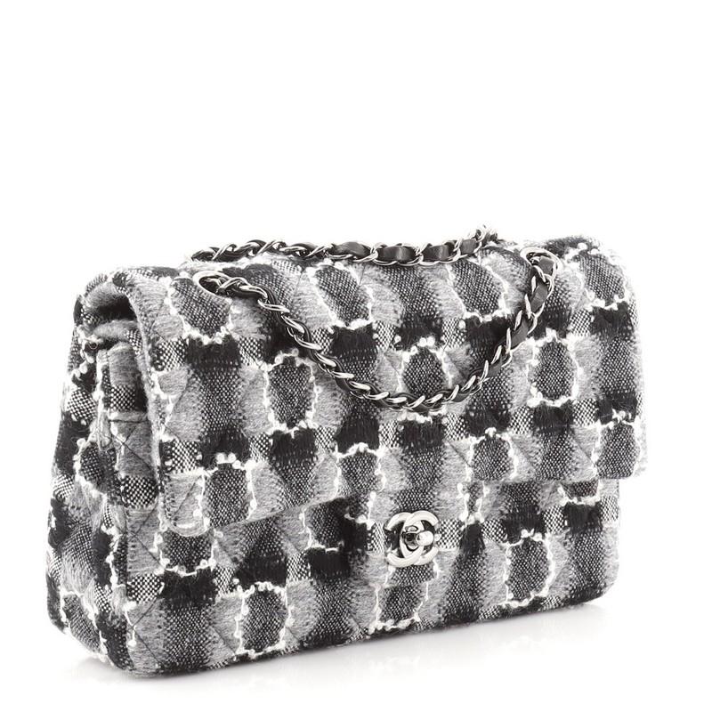 Gray Chanel Classic Double Flap Bag Quilted Tweed and Wool Medium