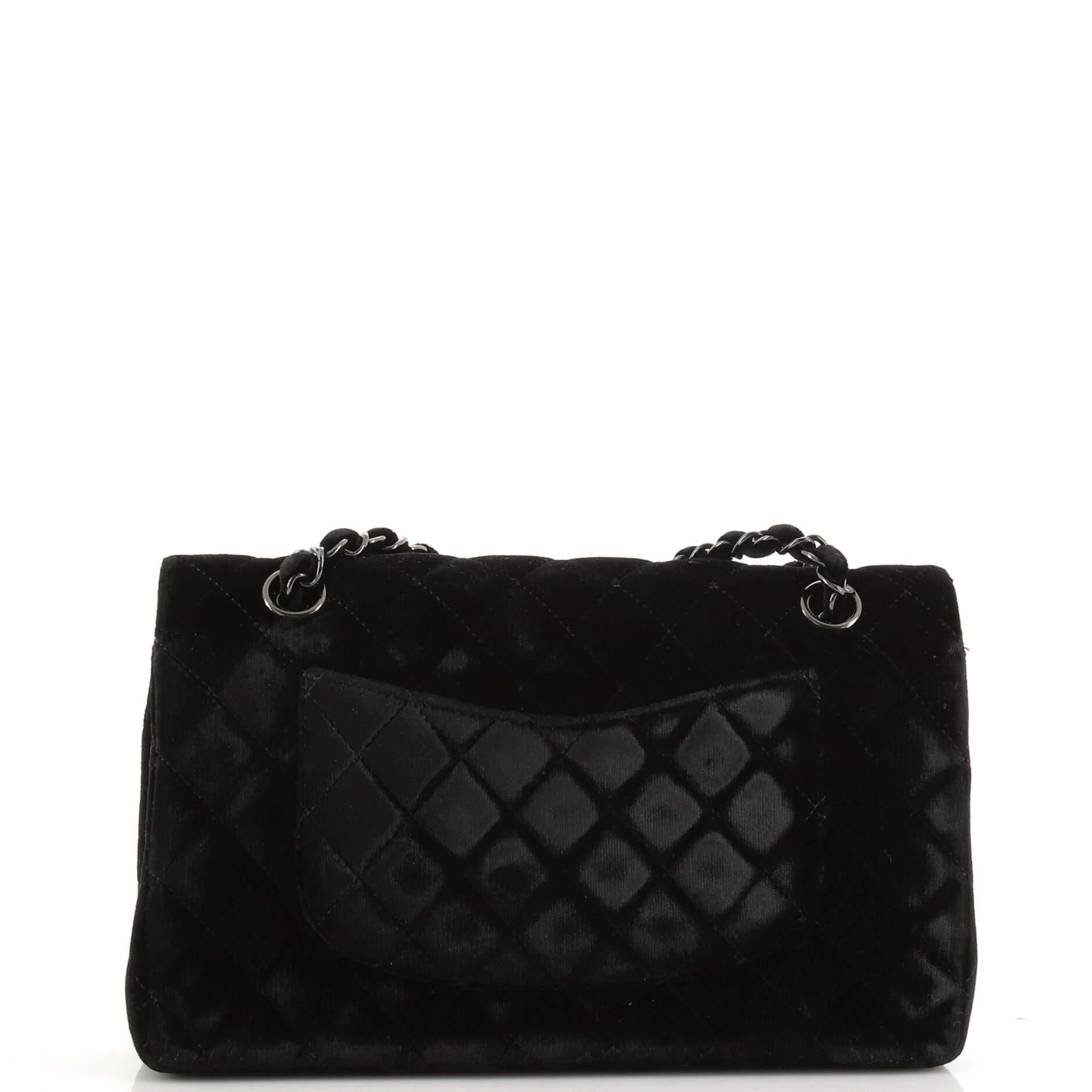 Black Chanel Classic Double Flap Bag Quilted Velvet Medium