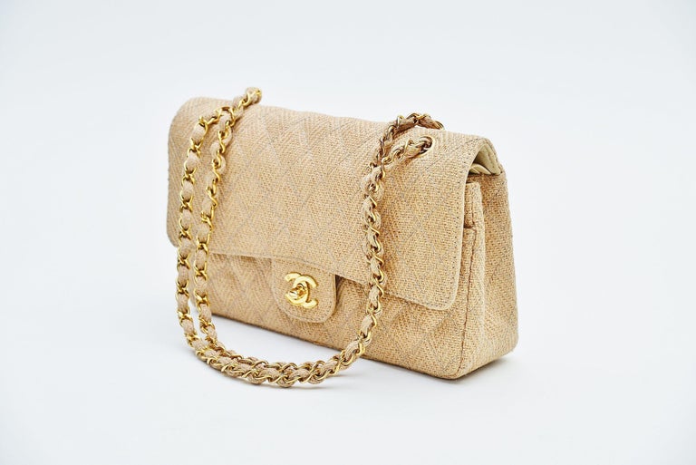 Chanel Classic Double Flap Bag Sisal Beige Gold Hardware