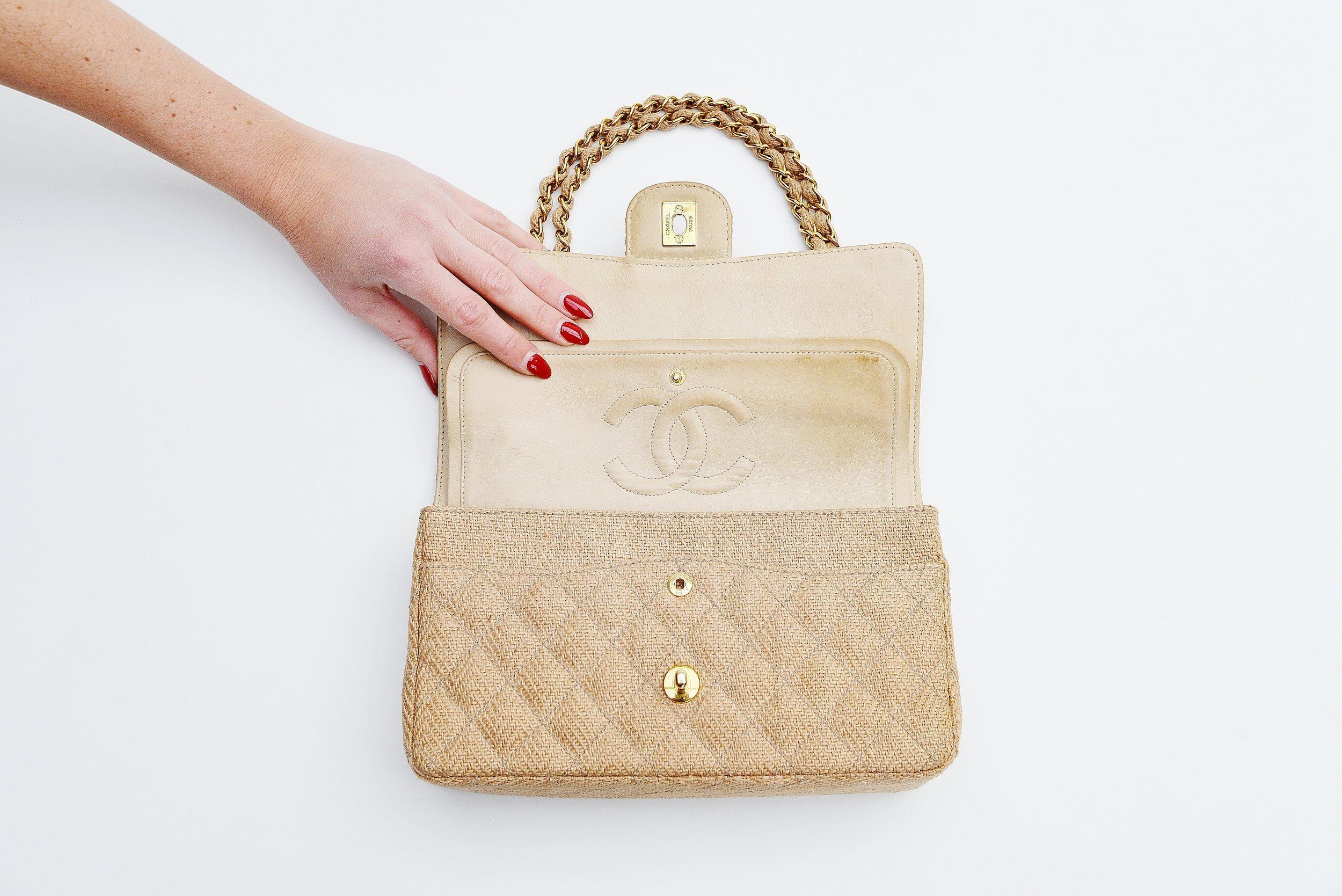 Women's Chanel Classic Double Flap Bag Sisal Beige Gold Hardware 