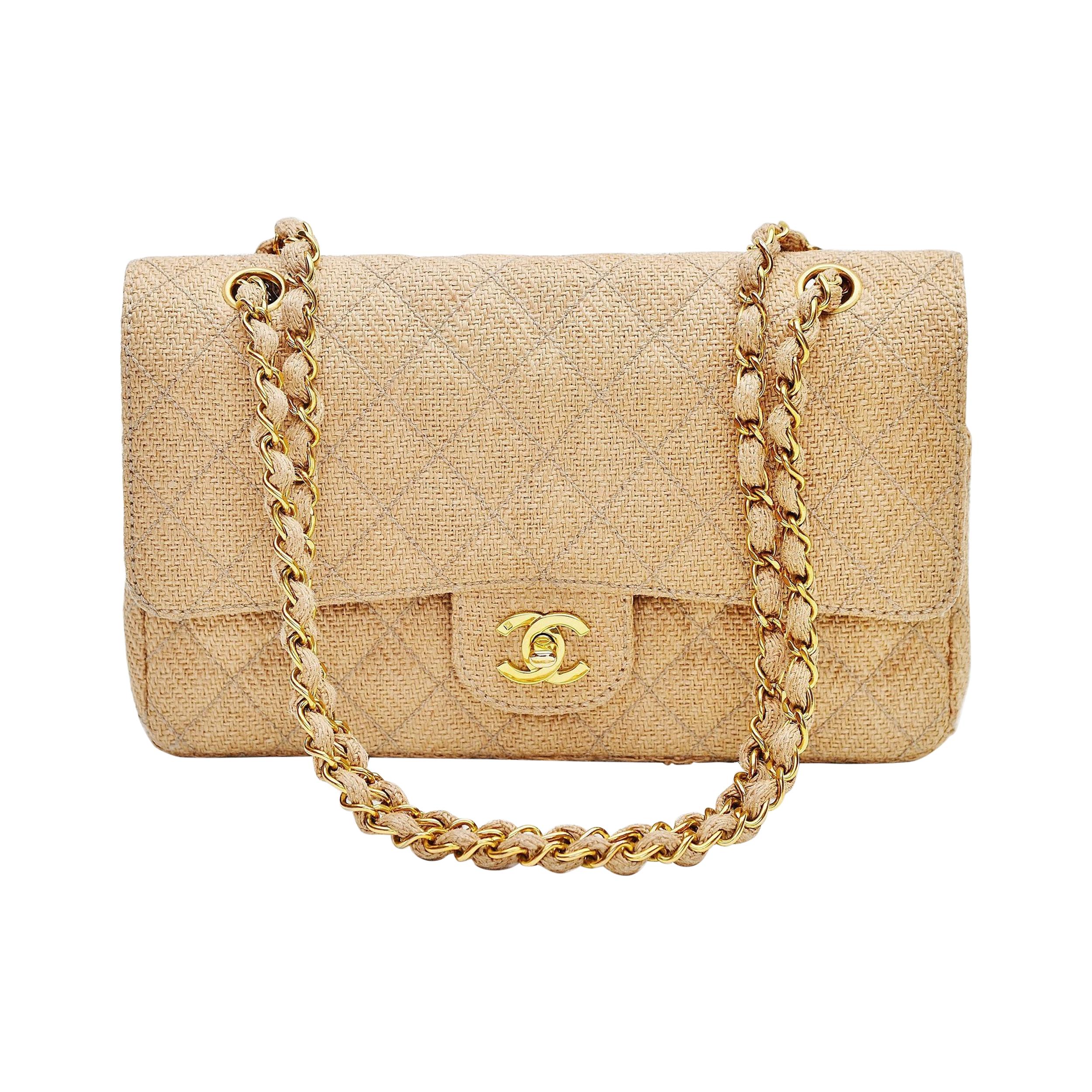 Chanel Classic Double Flap Bag Sisal Beige Gold Hardware at 1stDibs | chanel  beige gold hardware, beige bag with gold chain