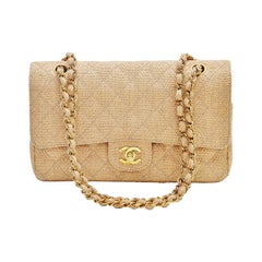 Retro Chanel Classic Double Flap Bag Sisal Beige Gold Hardware 