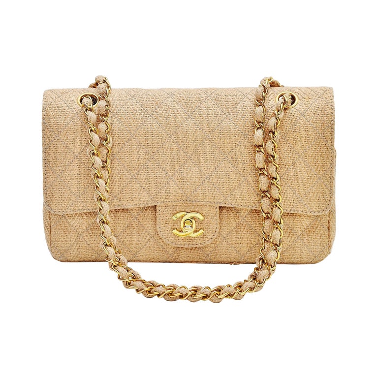 Chanel Classic Double Flap Bag Sisal Beige Gold Hardware