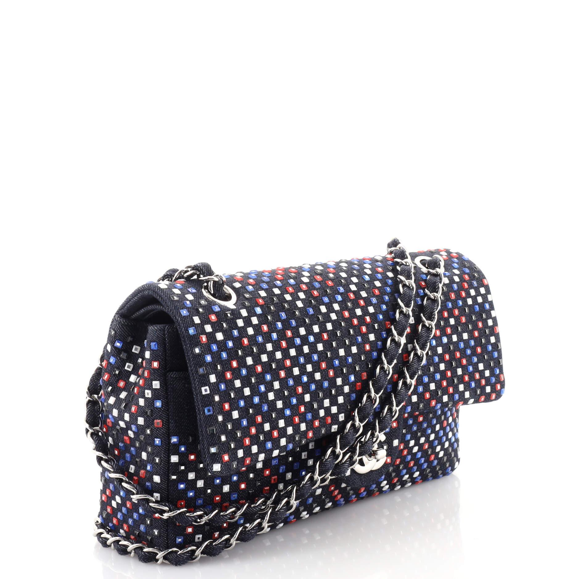 Chanel  Classic Double Flap Bag Strass Embellished Denim Medium In Good Condition In NY, NY