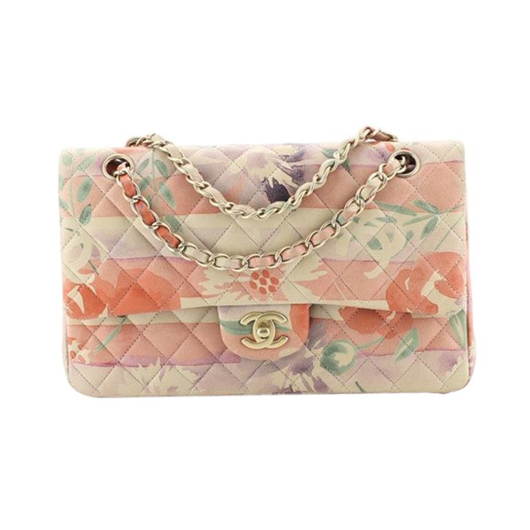 Chanel Classic Double Flap Bag Tropical Flower Print Quilted Lambskin Med