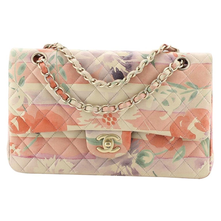 Chanel Classic Double Flap Bag Tropical Flower Print Quilted Lambskin Medium