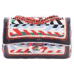 Chanel Klassische Chanel-Doppelklappentasche aus Tweed und Silikon Medium