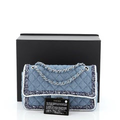 Chanel Classic Double Flap Bag Tweed With Denim Medium