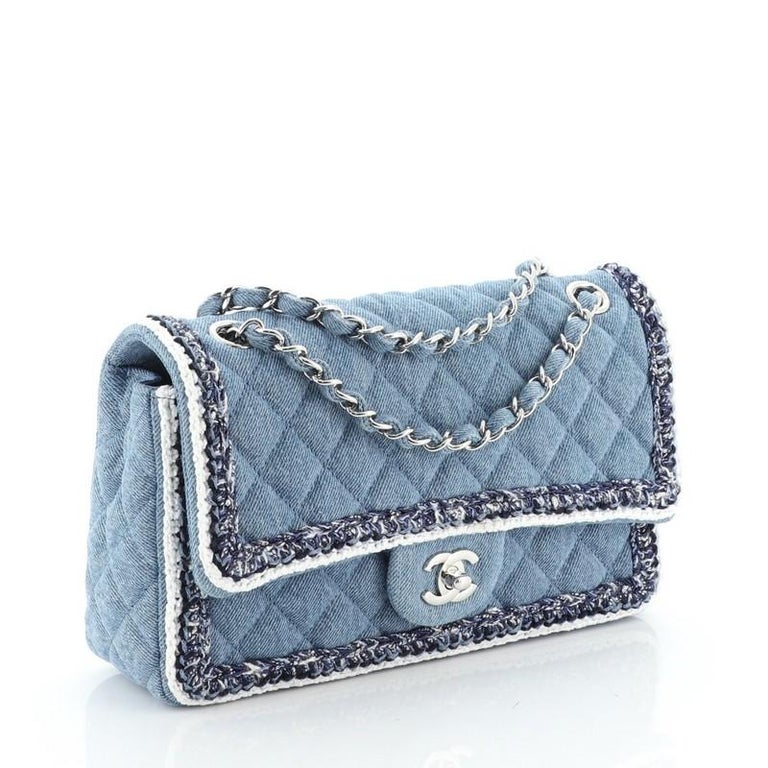 Chanel Classic Double Flap Bag Tweed With Denim Medium at 1stDibs
