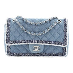 Chanel Classic Double Flap Bag Tweed With Denim Medium