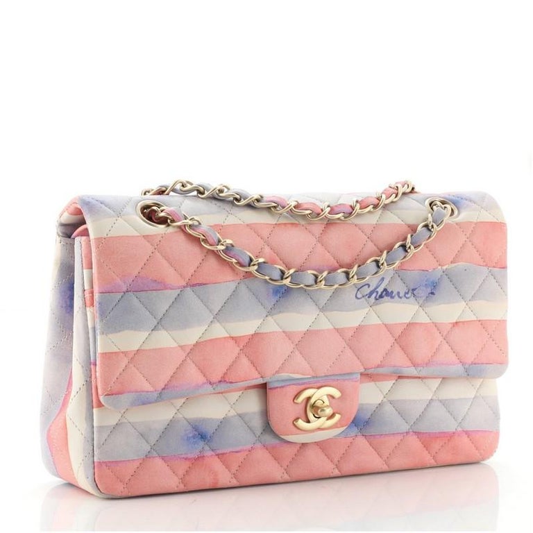 Chanel Classic Double Flap Bag Watercolor Print Quilted Lambskin Medium