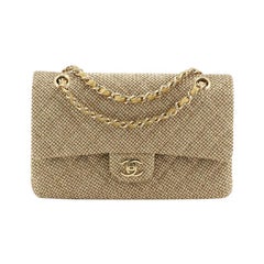 Chanel Classic Double Flap Bag Woven Metallic Raffia Medium