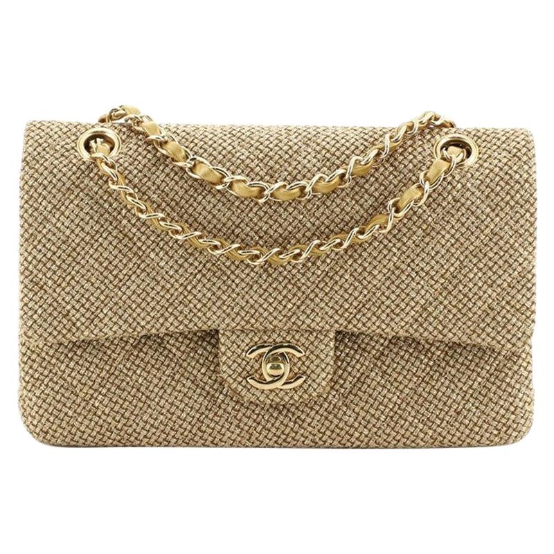 Chanel Classic Double Flap Bag Woven Metallic Raffia Medium at 1stDibs