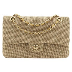 Chanel Classic Double Flap Bag Woven Metallic Raffia Medium 