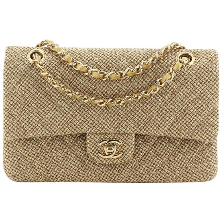 Chanel Classic Double Flap Bag Woven Metallic Raffia Medium at 1stDibs