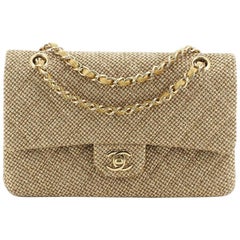 Chanel Classic Double Flap Bag Woven Metallic Raffia Medium 
