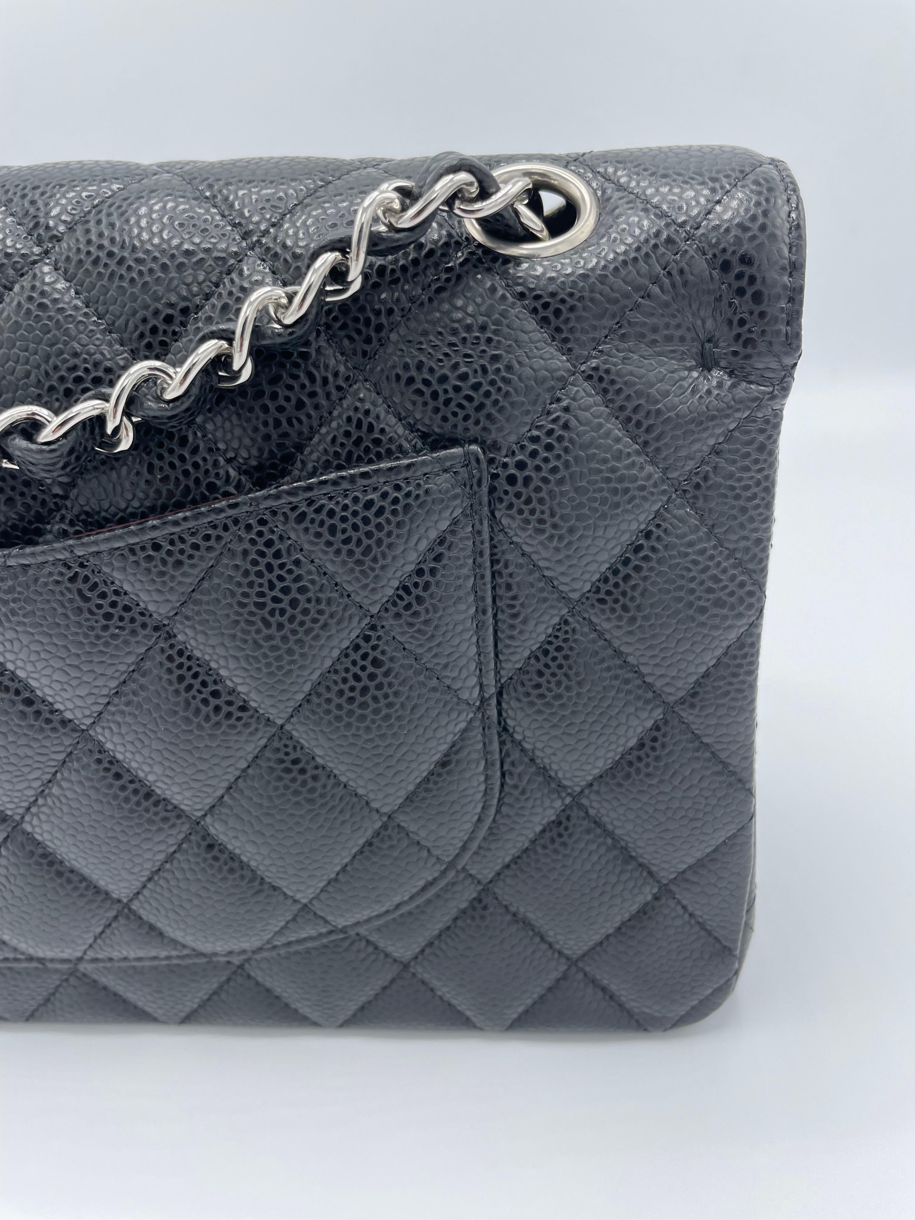  Chanel Classic Double Flap Black Silver Caviar Leather 2
