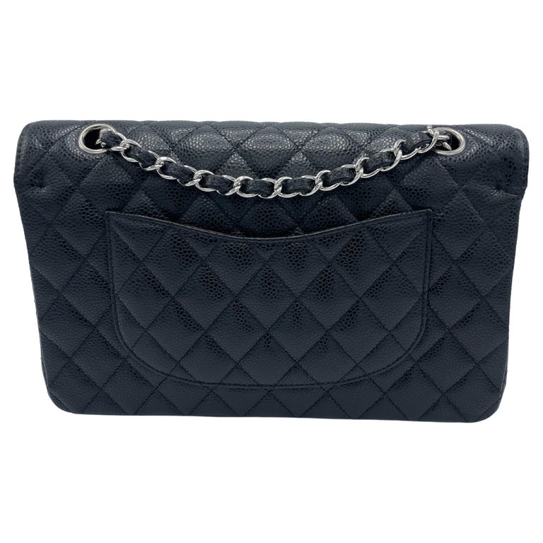 Chanel Classic Double Flap Black Silver Caviar Leather at 1stDibs