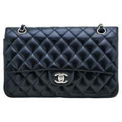 Chanel Classic Double Flap Handbag Quilted Lambskin Leather Black