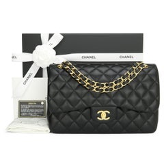 CHANEL Classic Double Flap Jumbo Bag Black Lambskin with Gold Hardware 2014