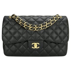 CHANEL Classic Double Flap Jumbo Bag Black Lambskin with Gold Hardware 2014 CHANEL Classic Double Flap Jumbo Bag Black Lambskin with Gold Hardware 2014