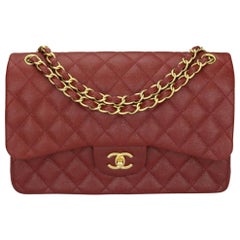 CHANEL Classic Double Flap Jumbo Bag Iridescent Burgundy Caviar w/GHW 2018