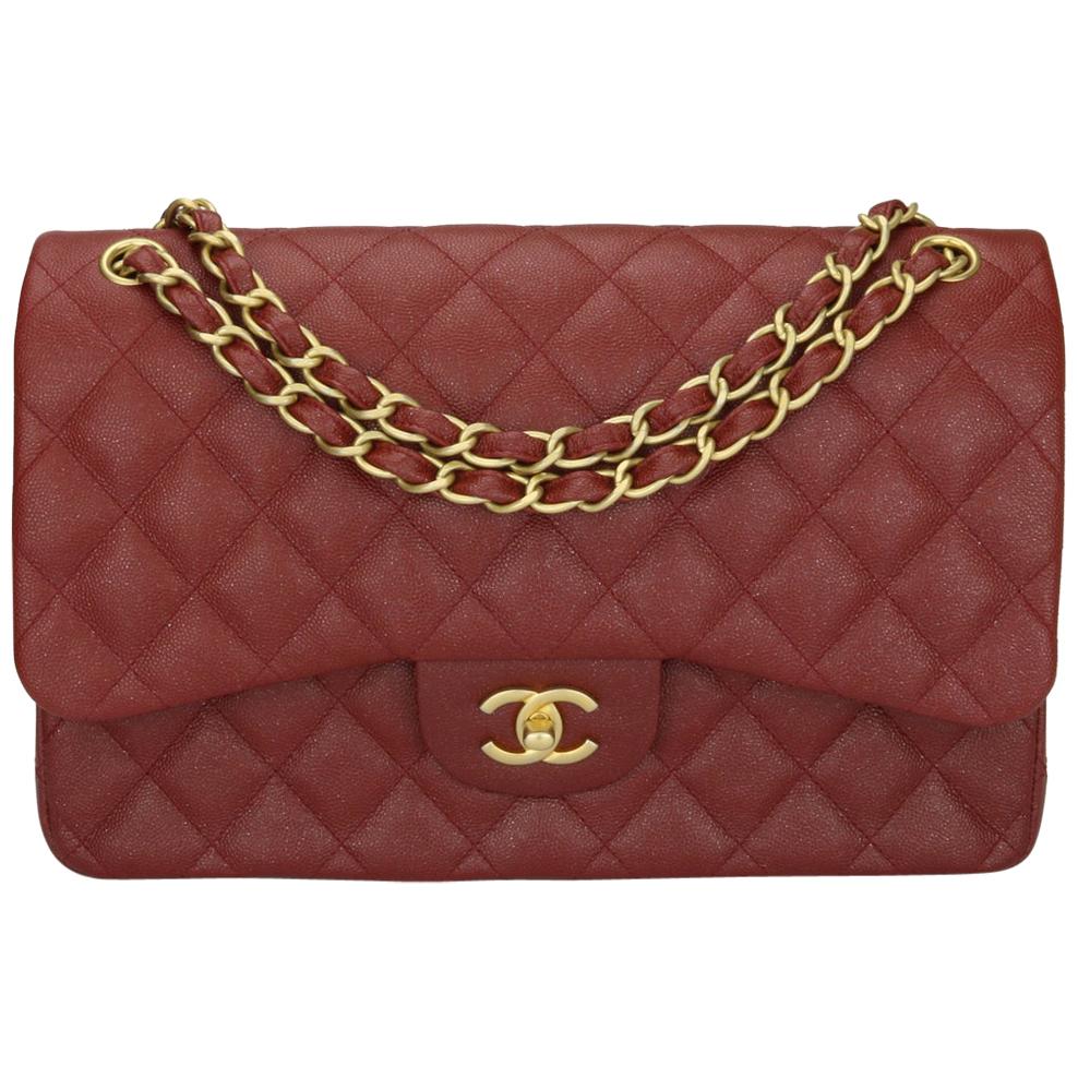 CHANEL Classic Double Flap Jumbo Bag Iridescent Burgundy