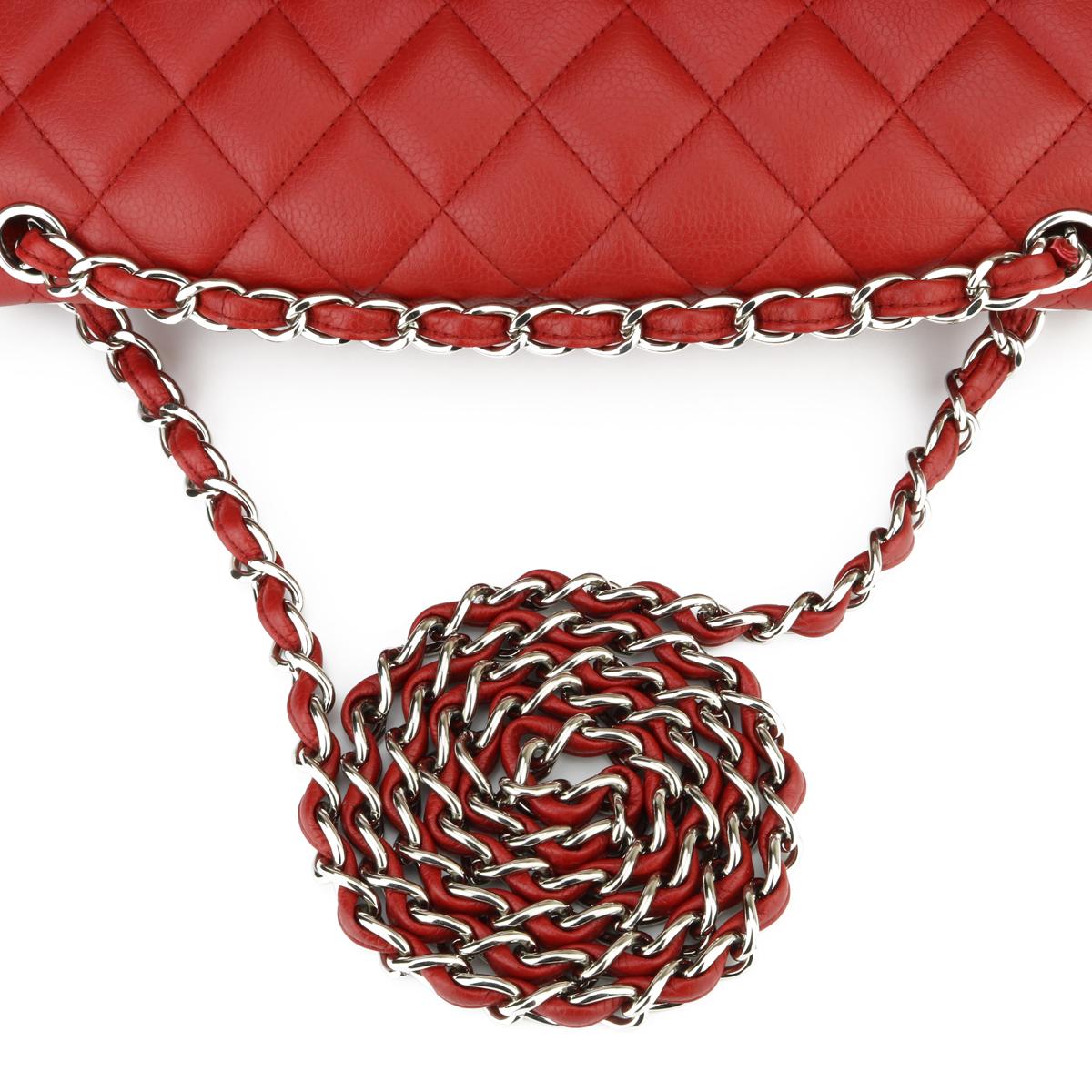CHANEL Classic Double Flap Jumbo Bag Red Soft Caviar with Silver Hardware 2011 8