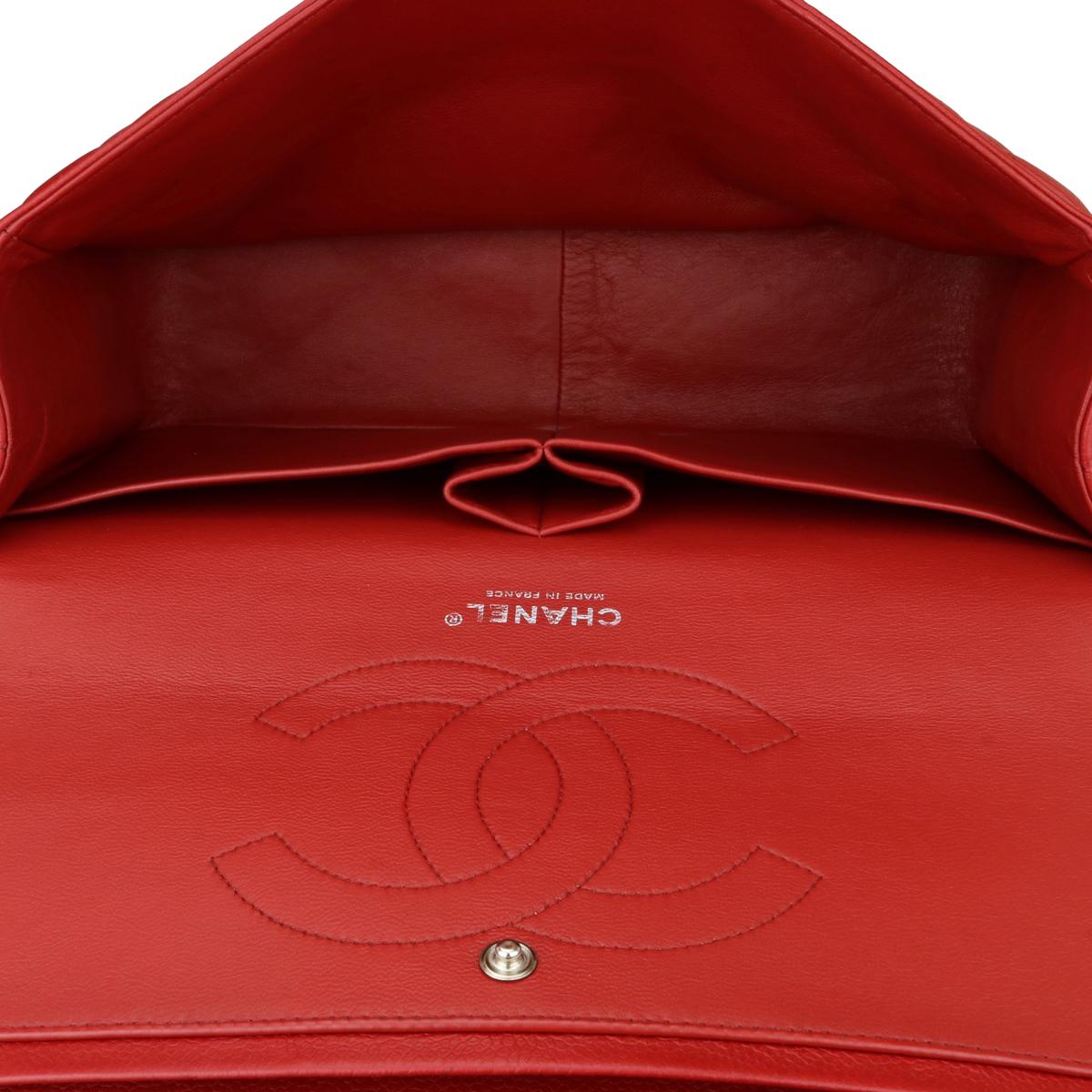 CHANEL Classic Double Flap Jumbo Bag Red Soft Caviar with Silver Hardware 2011 12