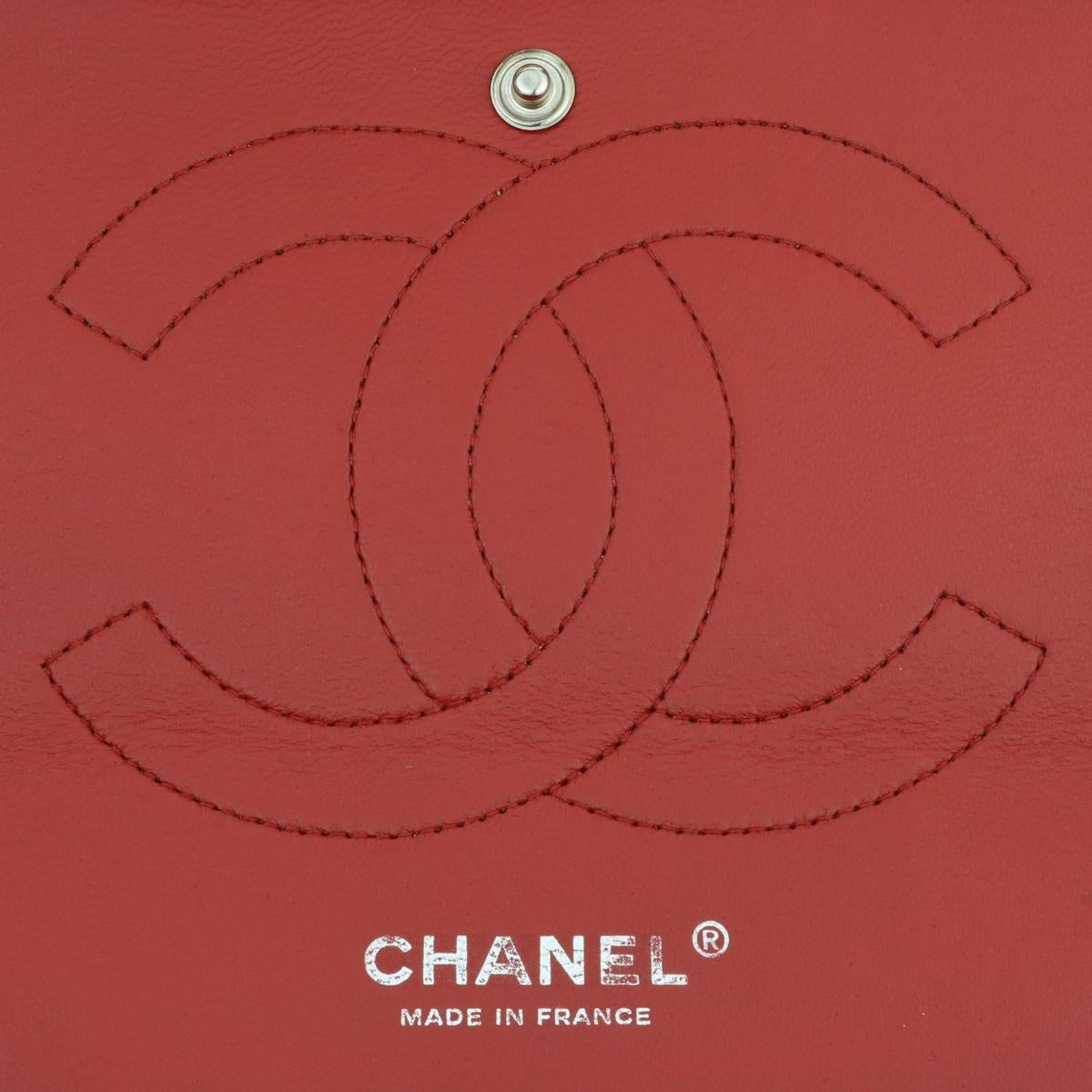 CHANEL Classic Double Flap Jumbo Bag Red Soft Caviar with Silver Hardware 2011 13