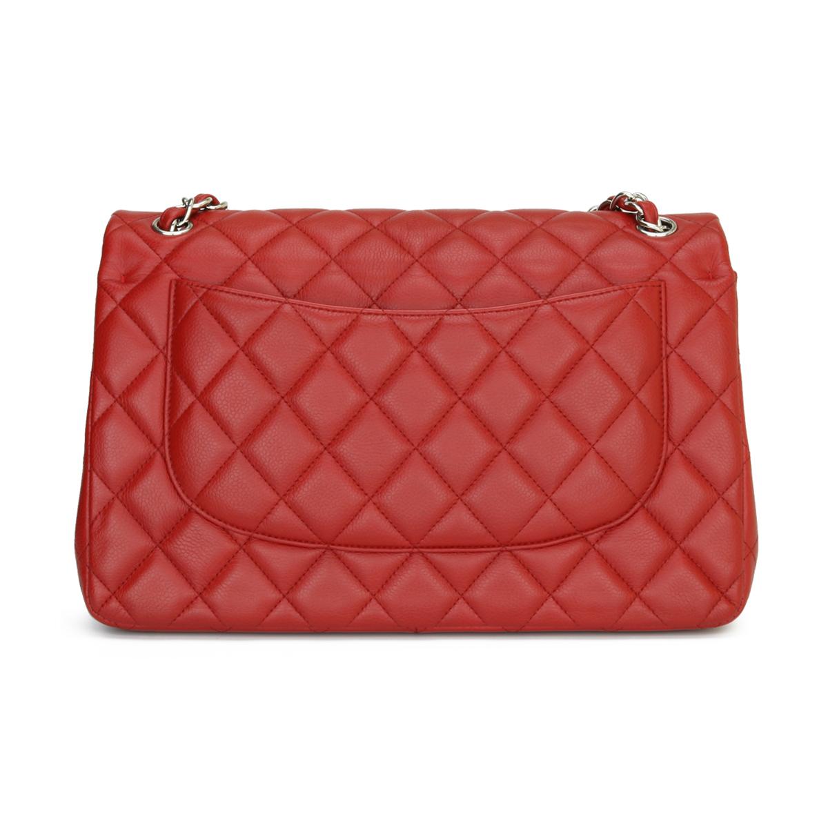 CHANEL Classic Double Flap Jumbo Bag Red Soft Caviar with Silver Hardware 2011 In Good Condition In Huddersfield, GB