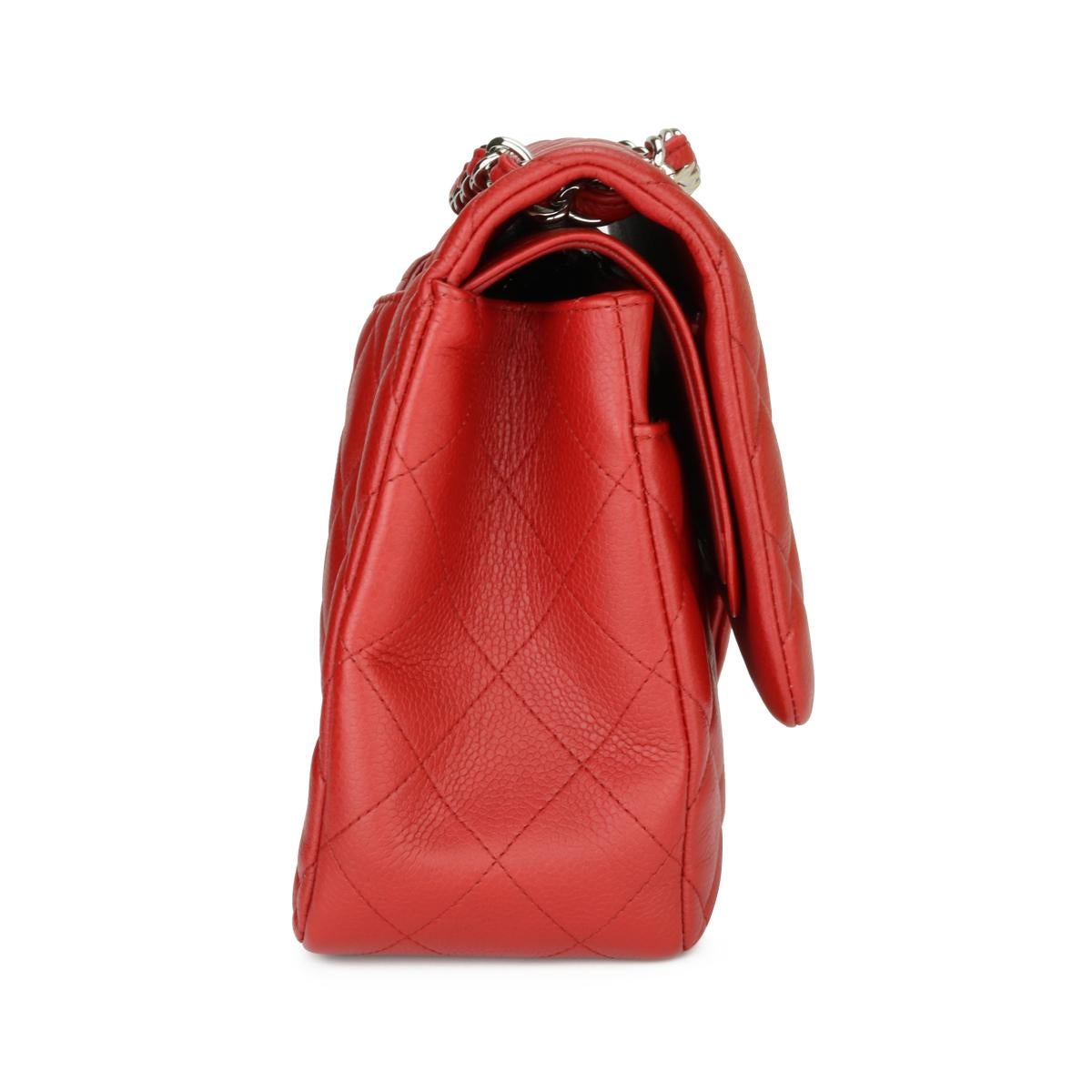 CHANEL Classic Double Flap Jumbo Bag Red Soft Caviar with Silver Hardware 2011 In Good Condition In Huddersfield, GB