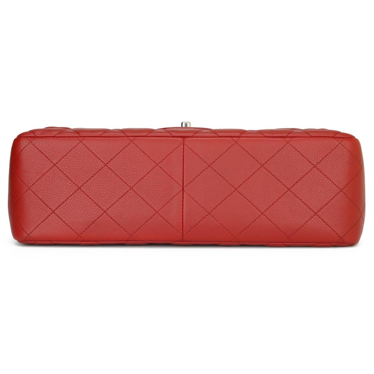 CHANEL Classic Double Flap Jumbo Bag Red Soft Caviar with Silver Hardware 2011 3