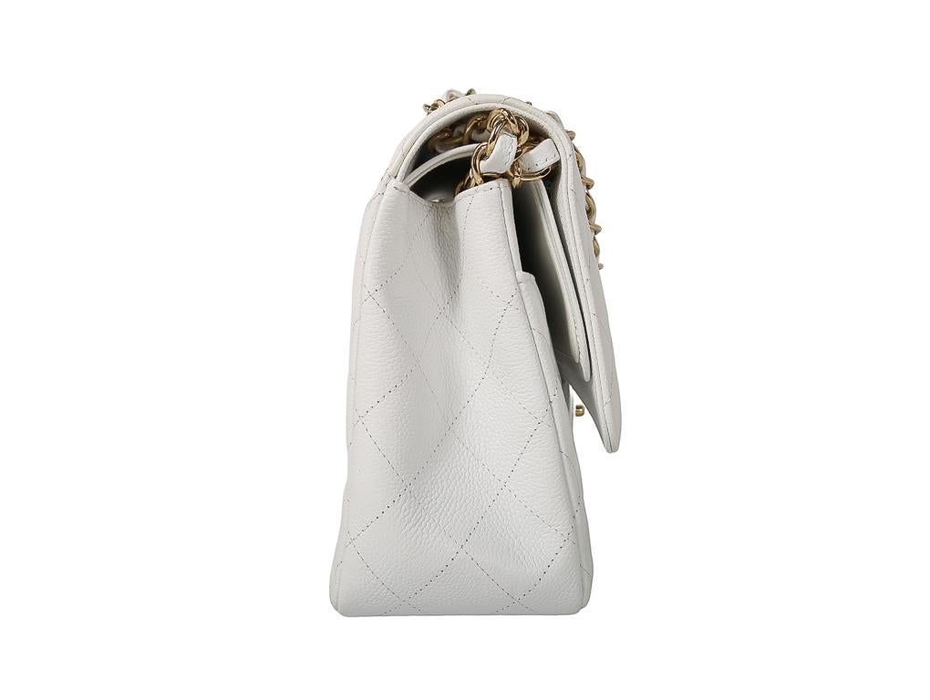 Women's or Men's CHANEL CLASSIC DOUBLE FLAP JUMBO BAG - White Caviar Leather For Sale