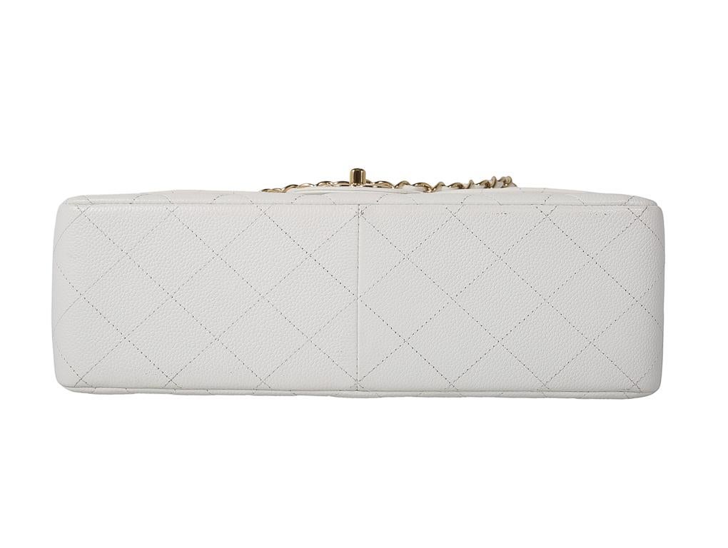 CHANEL CLASSIC DOUBLE FLAP JUMBO BAG - White Caviar Leather For Sale 1