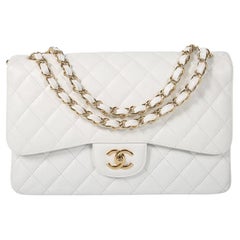 CHANEL CLASSIC DOUBLE FLAP JUMBO BAG - White Caviar Leather