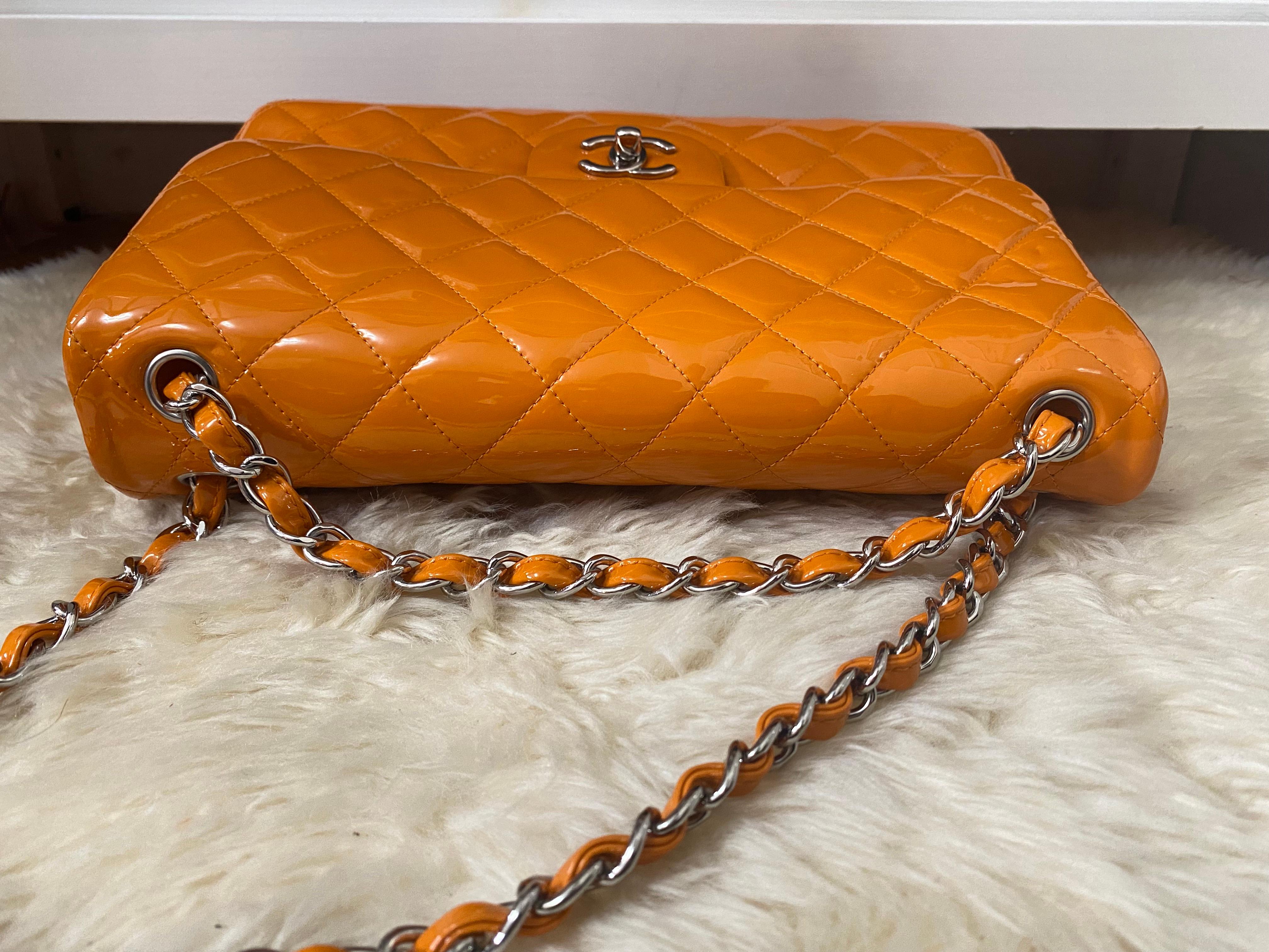 Chanel Classic Double Flap Jumbo Patent Orange 1