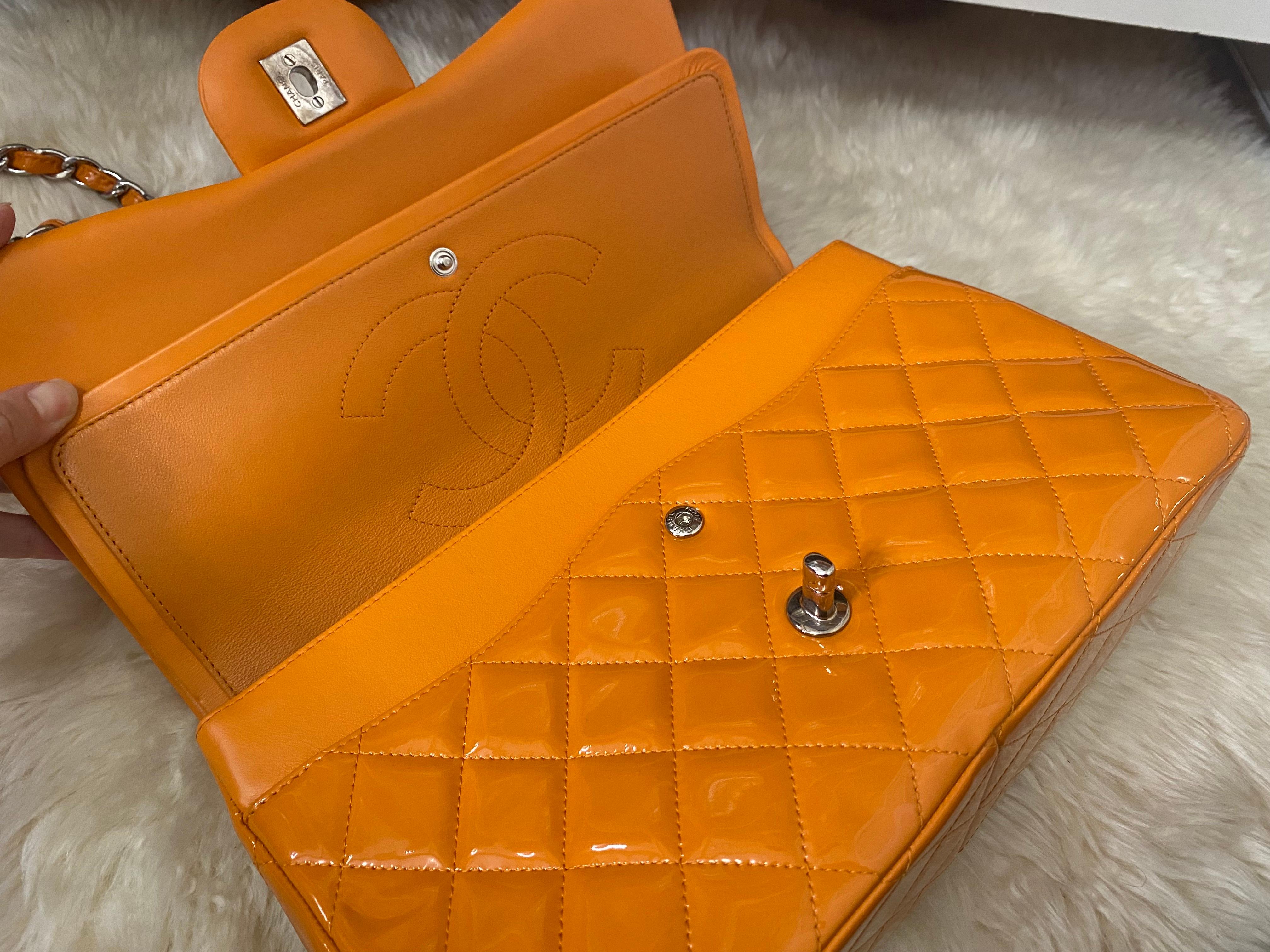 Chanel Classic Double Flap Jumbo Patent Orange 5
