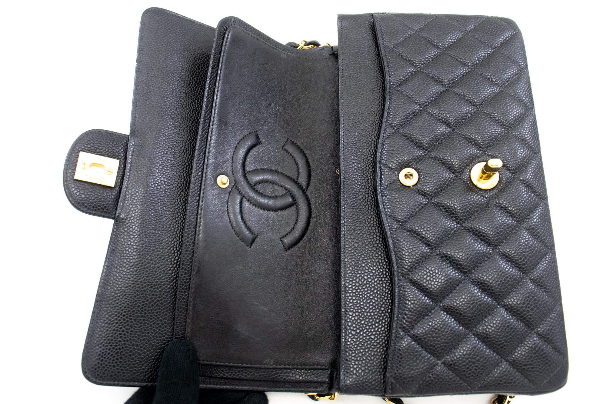 CHANEL Classic Double Flap Medium Chain Shoulder Bag Black Caviar 6