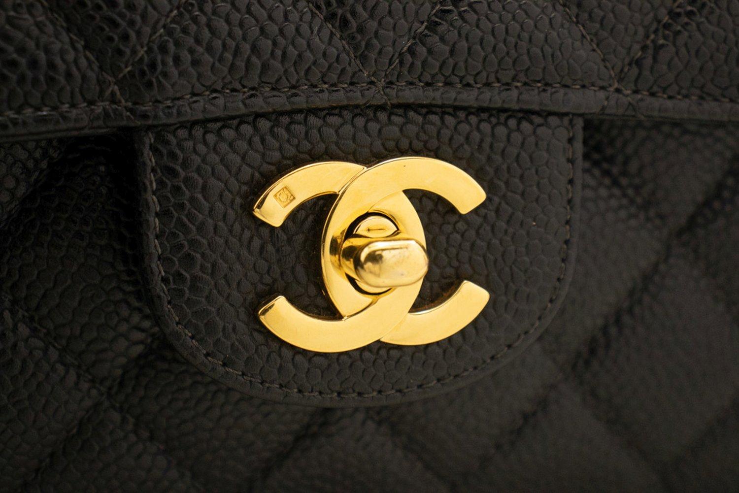 CHANEL Classic Double Flap Medium Chain Shoulder Bag Black Caviar 8