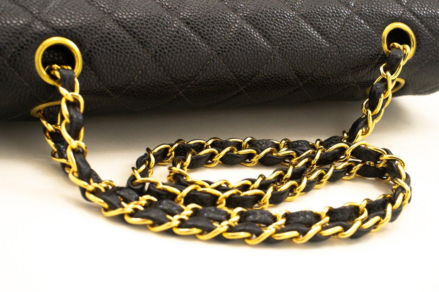 CHANEL Classic Double Flap Medium Chain Shoulder Bag Black Caviar 9