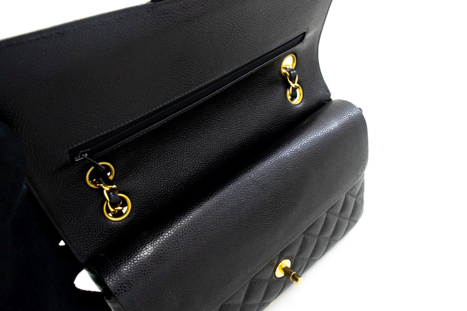 CHANEL Classic Double Flap Medium Chain Shoulder Bag Black Caviar 13