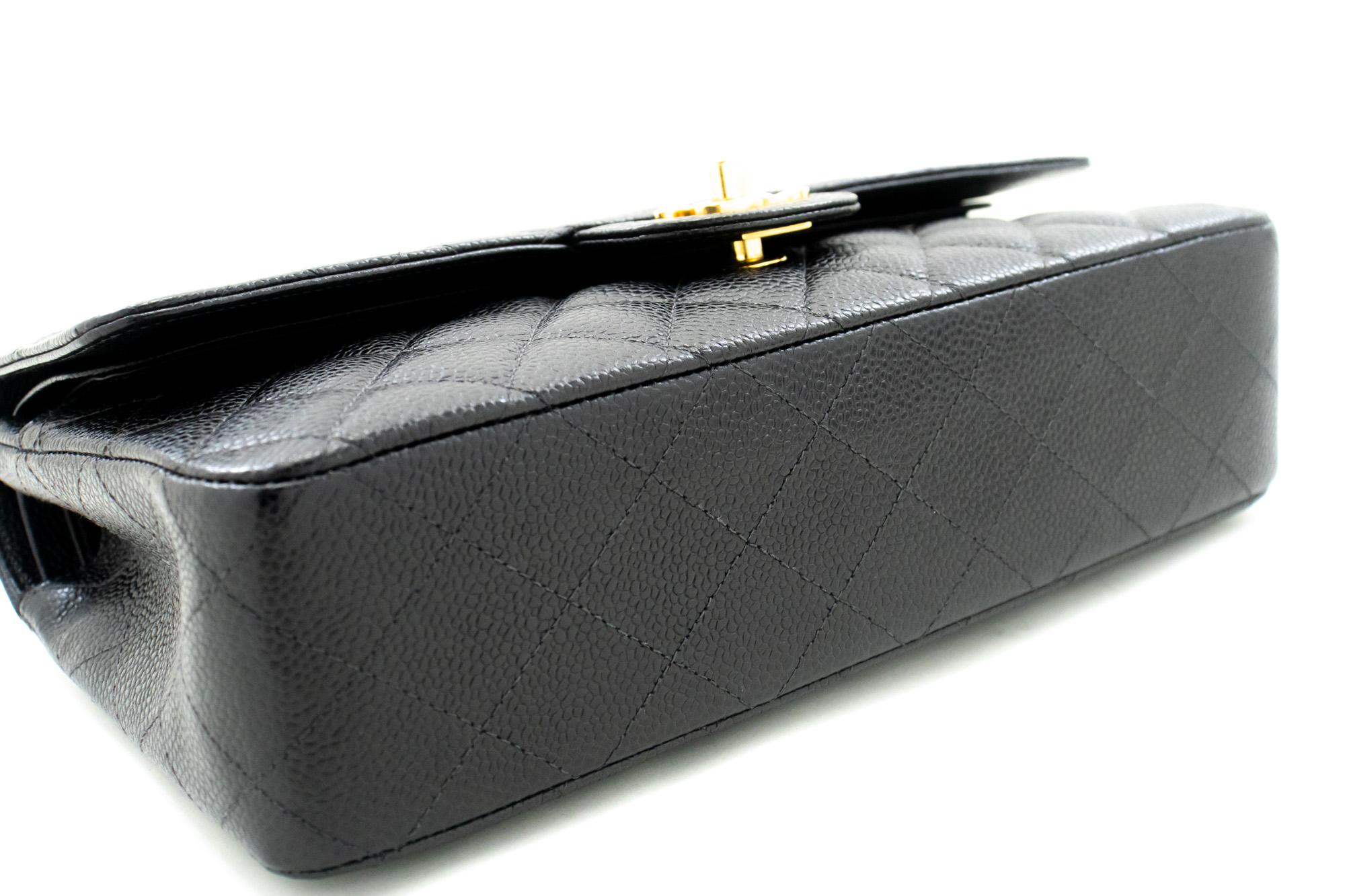  CHANEL Classic Double Flap Medium Chain Shoulder Bag Black Caviar Pour femmes 