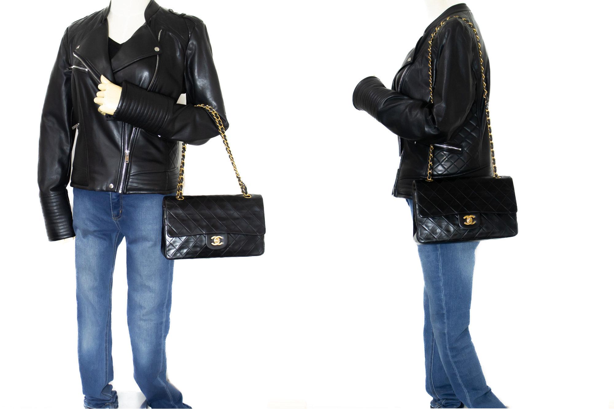 CHANEL Classic Double Flap Medium Chain Shoulder Bag Black Lamb 7