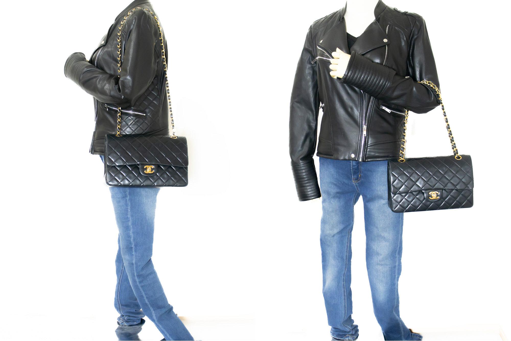 CHANEL Classic Double Flap Medium Chain Shoulder Bag Black Lamb 7