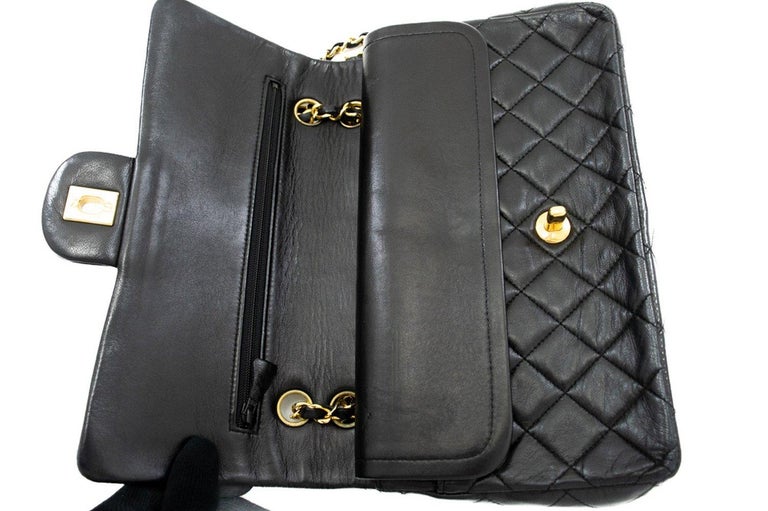 Chanel Classic Double Flap Medium Chain Shoulder Bag Black Lamb