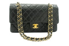 CHANEL Classic Double Flap Medium Chain Shoulder Bag Black Lamb